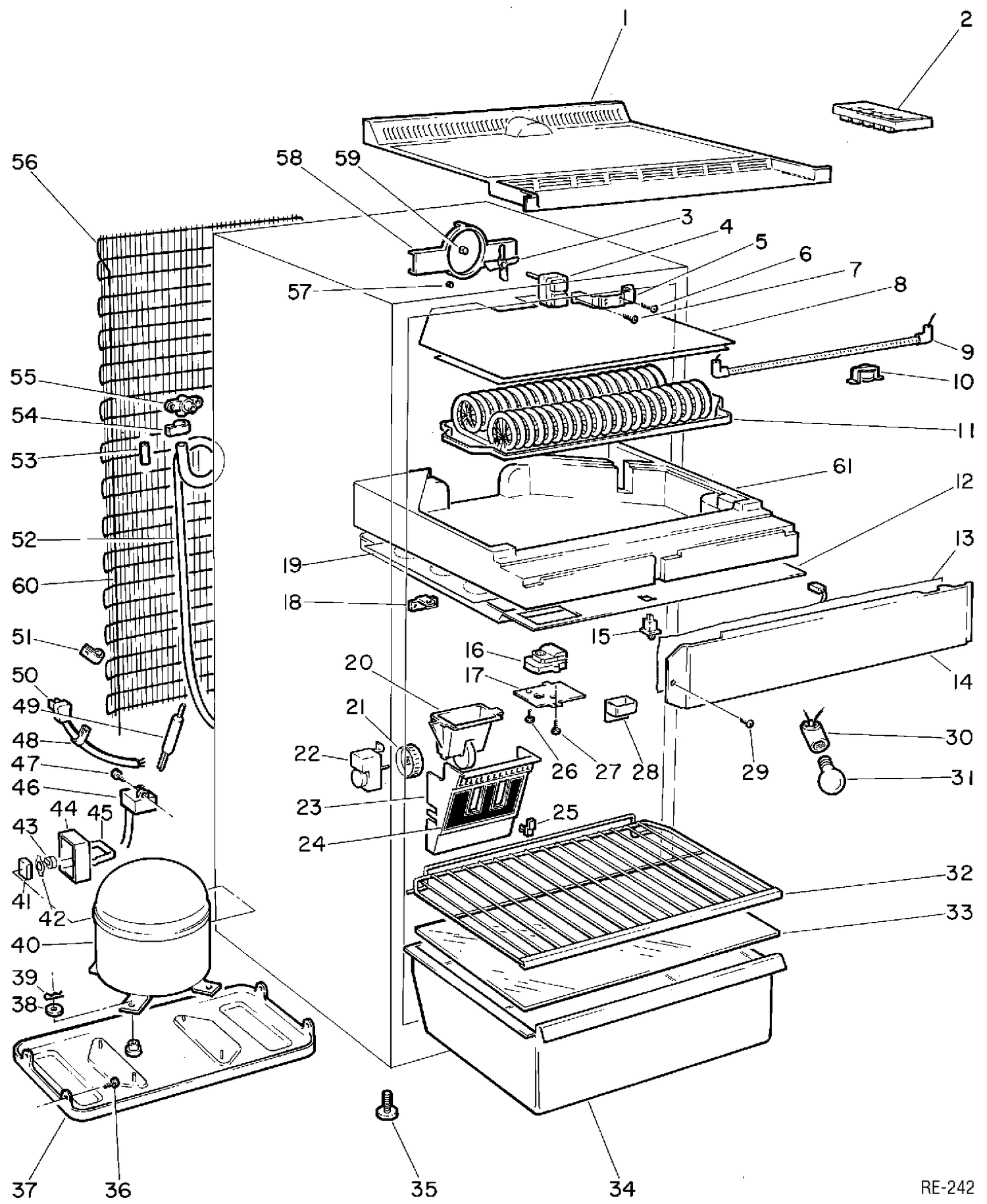 CABINET Diagram and Parts List for 32118-3  General Electric Refrigerator