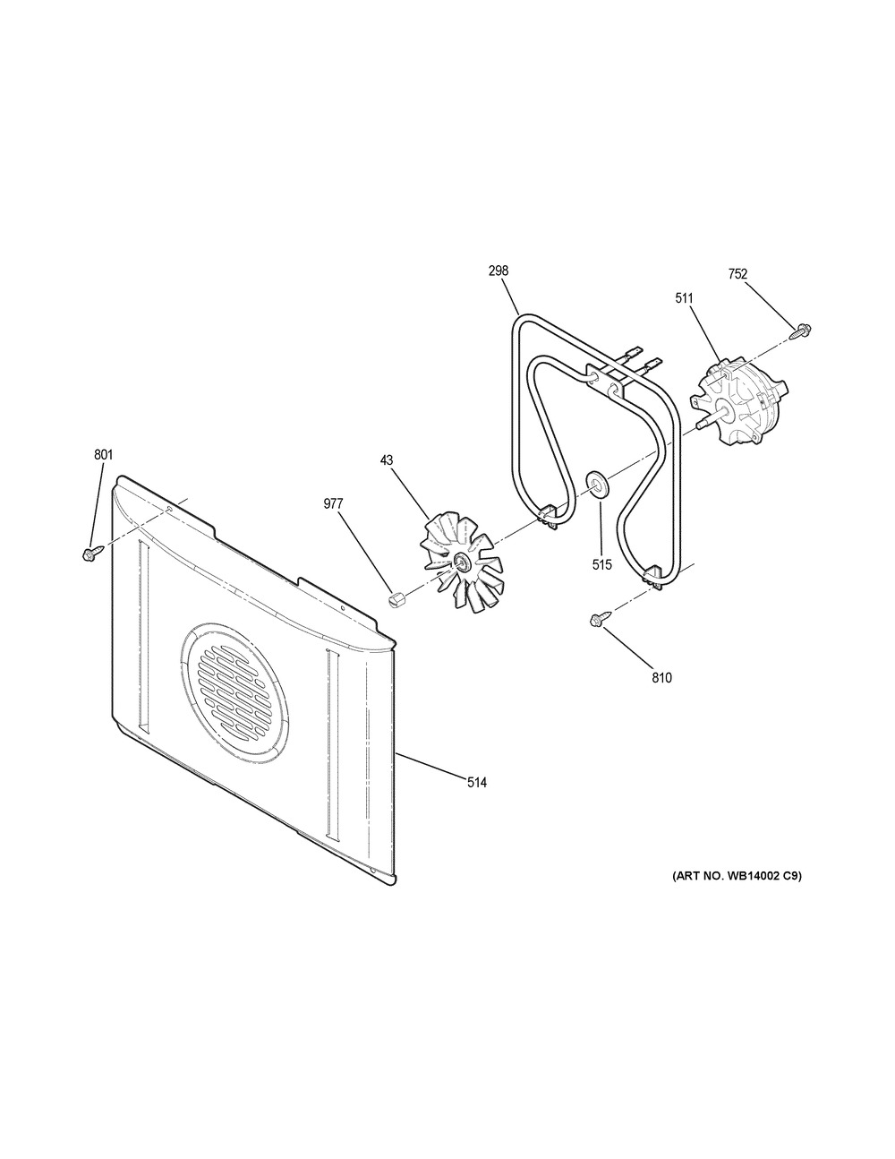 Convection Fan Diagram and Parts List for PB960FJ5DS  General Electric Range