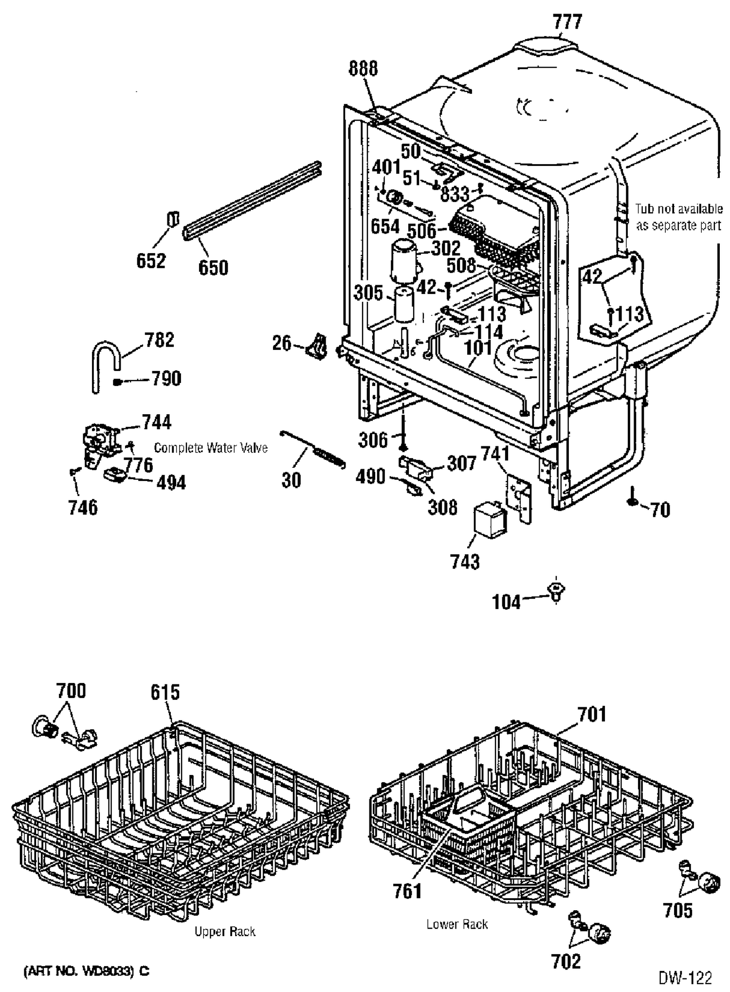 BODY PARTS Diagram and Parts List for CRD2000D03WB  General Electric Dishwasher