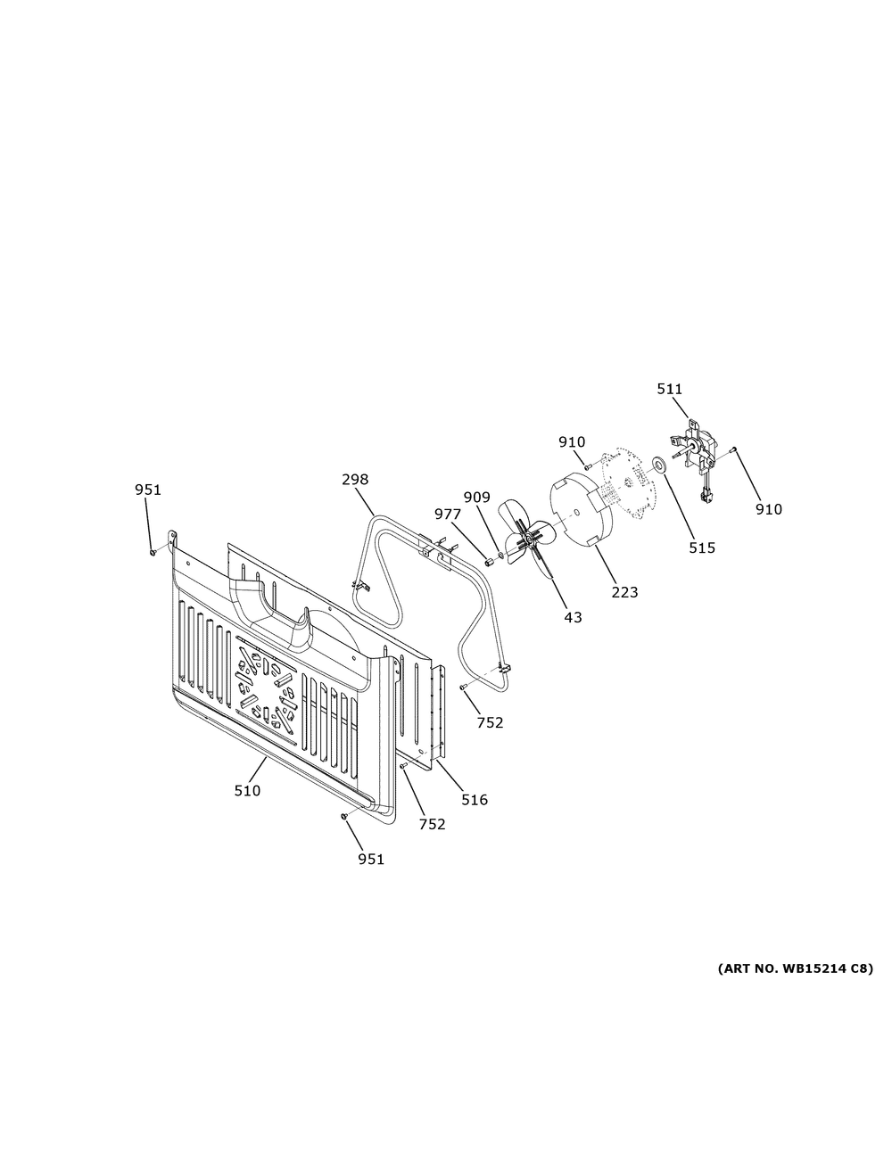 Lower Convection Fan Diagram and Parts List for PTD700LSN3SS  General Electric Wall Oven