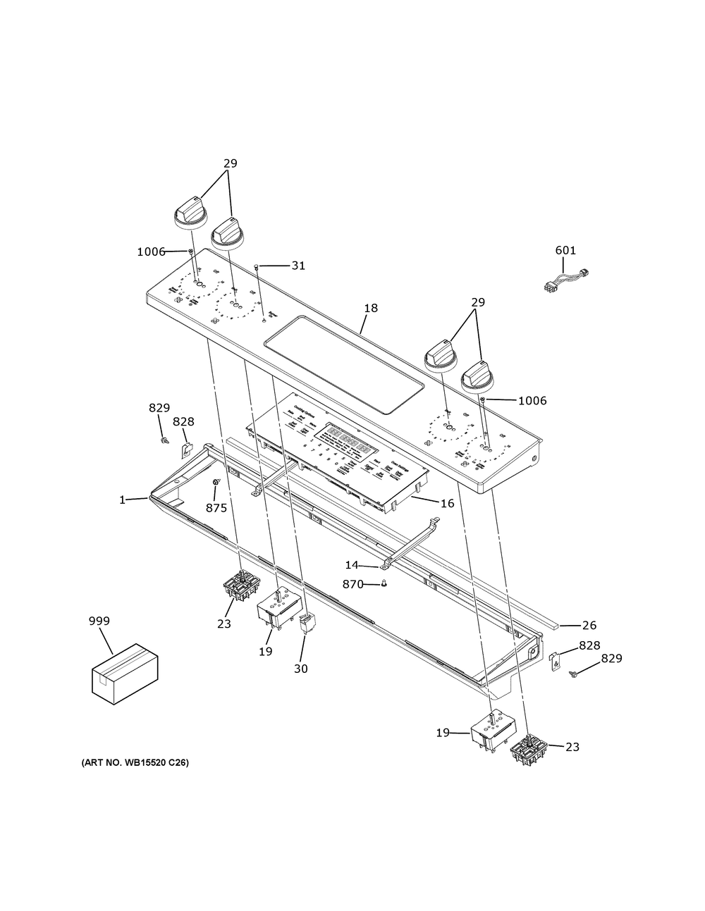Control Panel Diagram and Parts List for JS645SL9SS  General Electric Range