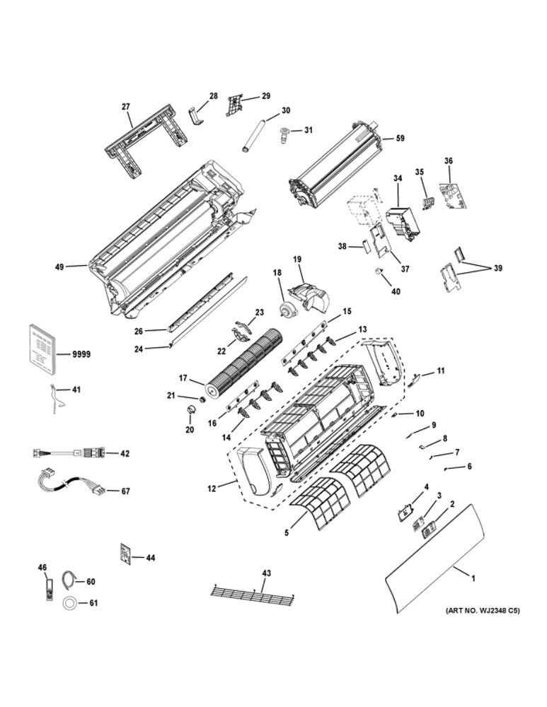 Room Air Conditioner 2 Diagram and Parts List for ASYW12CRDDA1  General Electric Air Conditioner