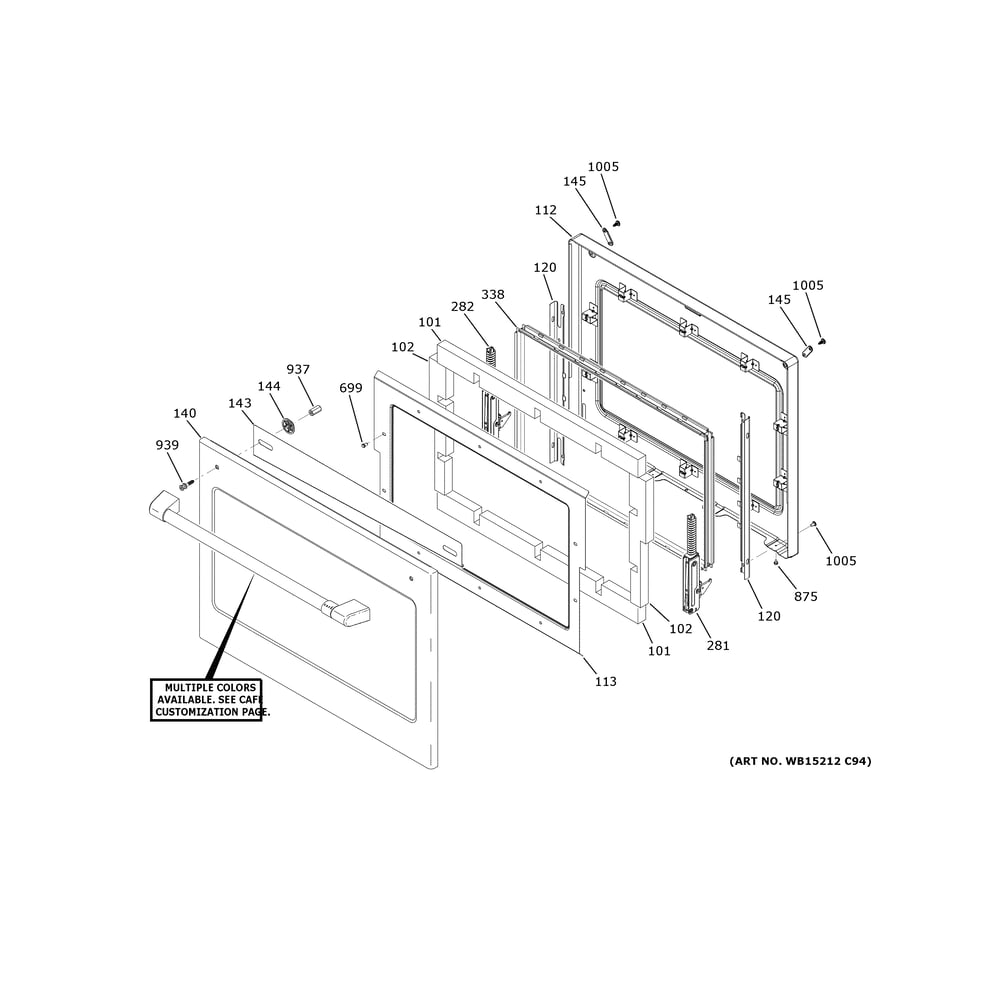 Door Diagram and Parts List for CKS70DP2N5S1  General Electric Wall Oven