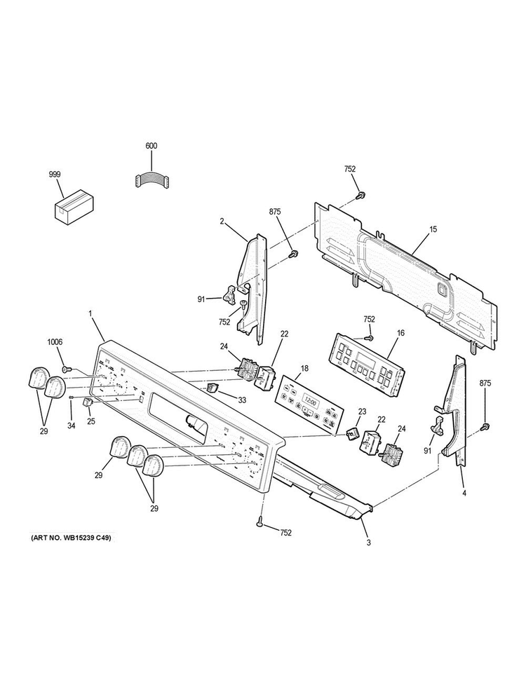 Control Panel Diagram and Parts List for JB700EJ3ES  General Electric Range