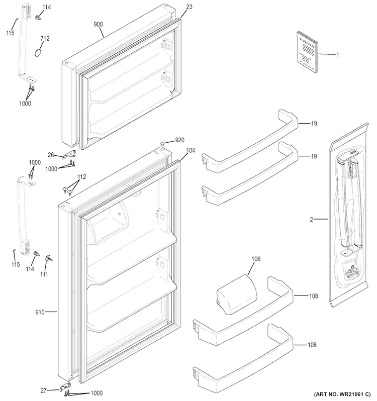 Doors Diagram and Parts List for GTE16GSHCRSS  General Electric Refrigerator