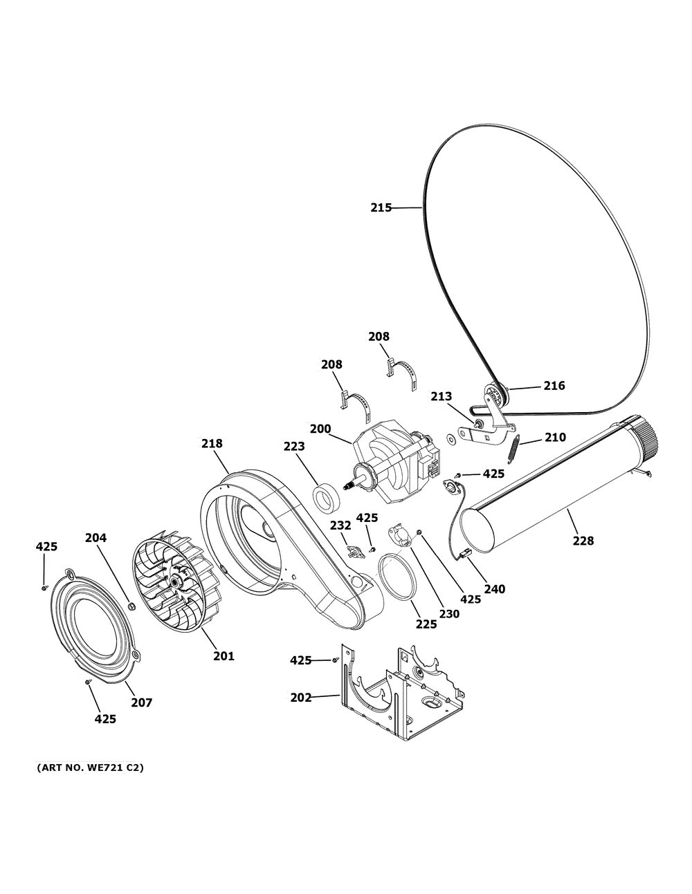 Blower And Motor Diagram and Parts List for PFD87GSSV0WW  General Electric Washer