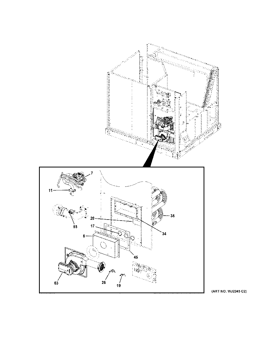 Gas Valve And Burner Assembly Diagram and Parts List for NP14L60S10803  General Electric Air Conditioner