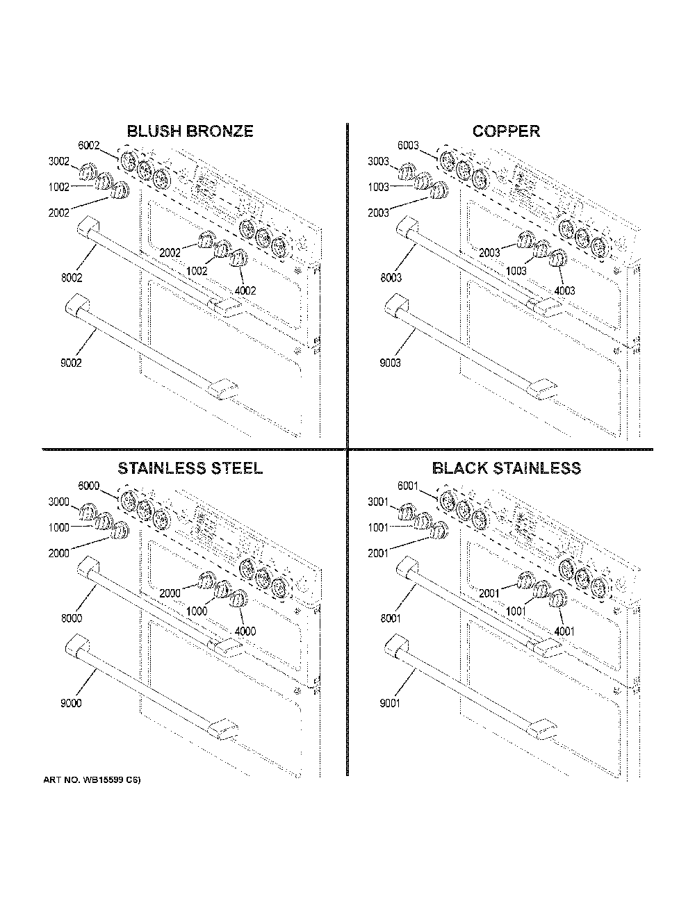 Cafe Customization Diagram and Parts List for CES750P2M3S1  General Electric Range