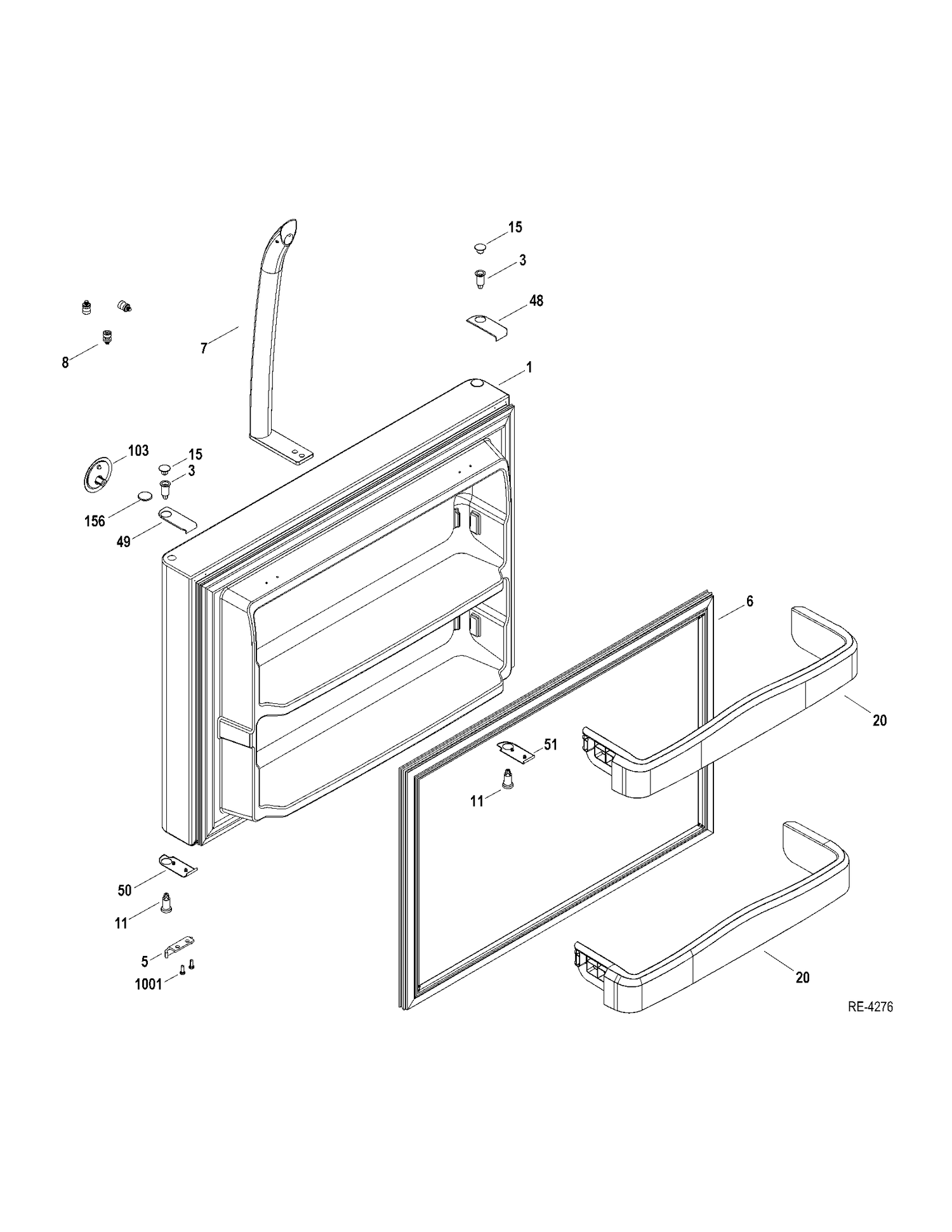 FZ DOOR Diagram and Parts List for GTRS0KBZALSS  General Electric Refrigerator
