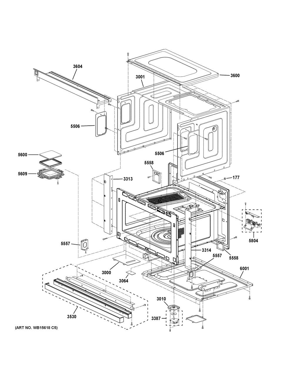 Oven Cavity Parts Diagram and Parts List for ZSB9131V1SS  General Electric Wall Oven