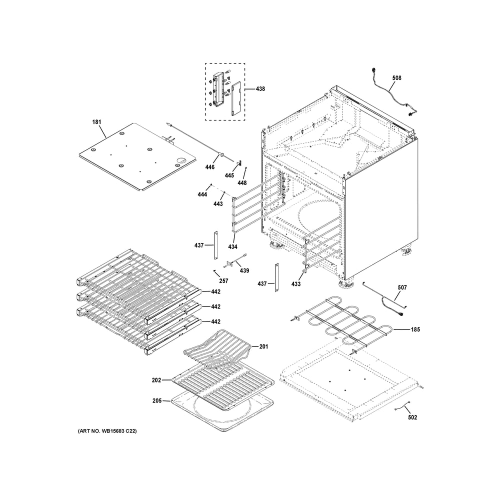 Oven Cavity Parts Diagram and Parts List for ZHP304ETV2SS  General Electric Wall Oven