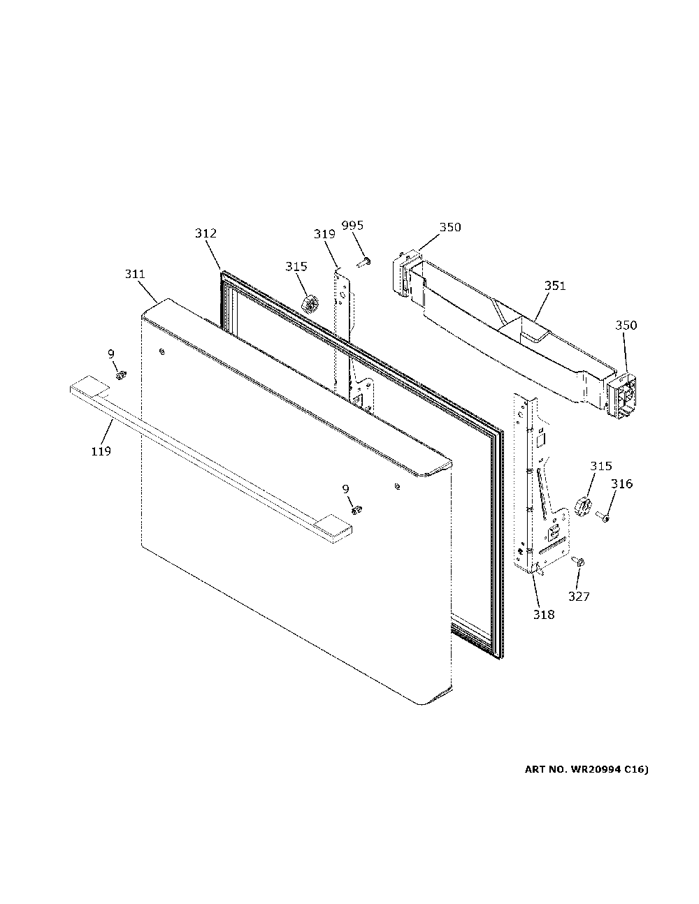 Freezer Door Diagram and Parts List for ZWE23ESNESS  General Electric Refrigerator