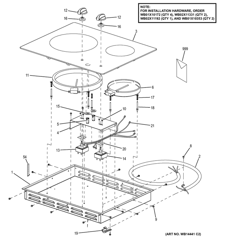 Control Panel & Cooktop Diagram and Parts List for JP256BM2BB  General Electric Cooktop