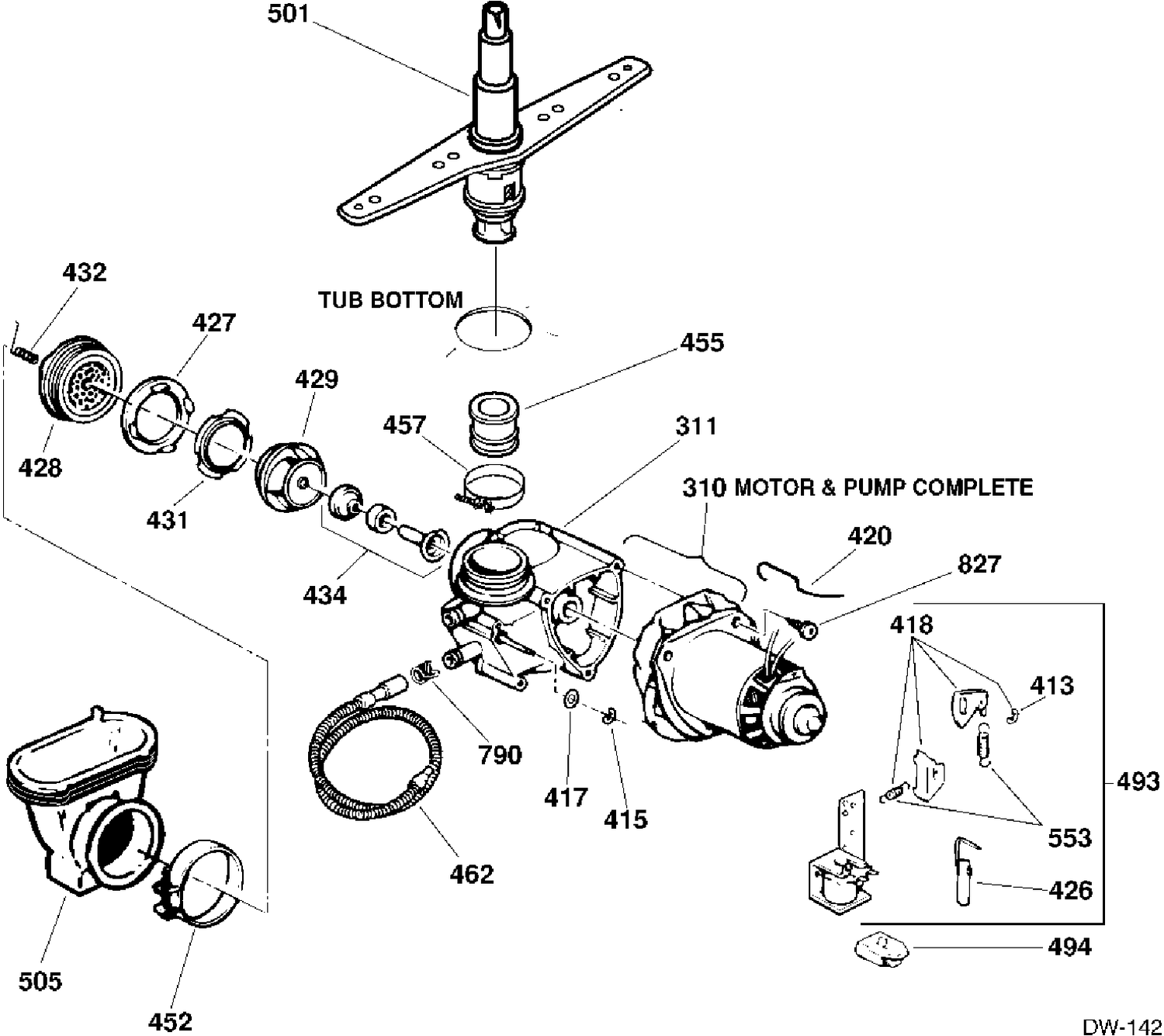 MOTOR & PUMP Diagram and Parts List for 405613  General Electric Dishwasher