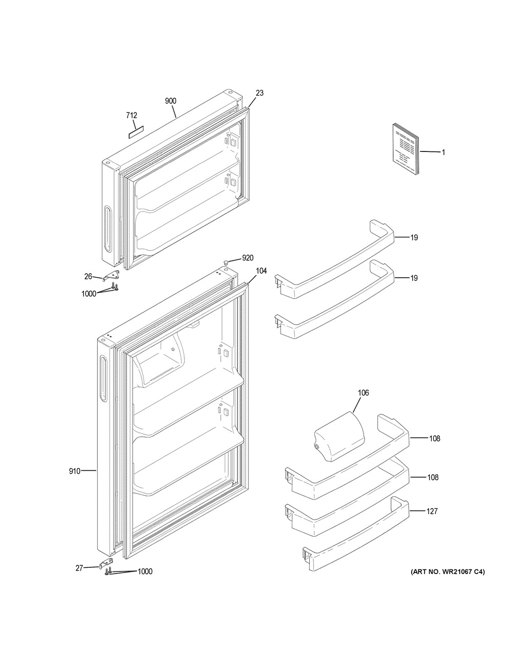 Doors Diagram and Parts List for HPS18BTHMRWW  General Electric Refrigerator