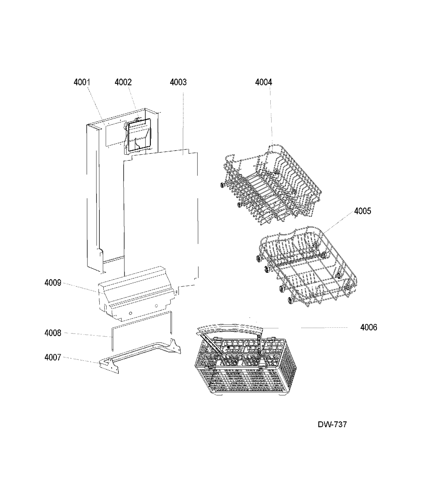 RACKS Diagram and Parts List for GSC1800V00WW  General Electric Dishwasher