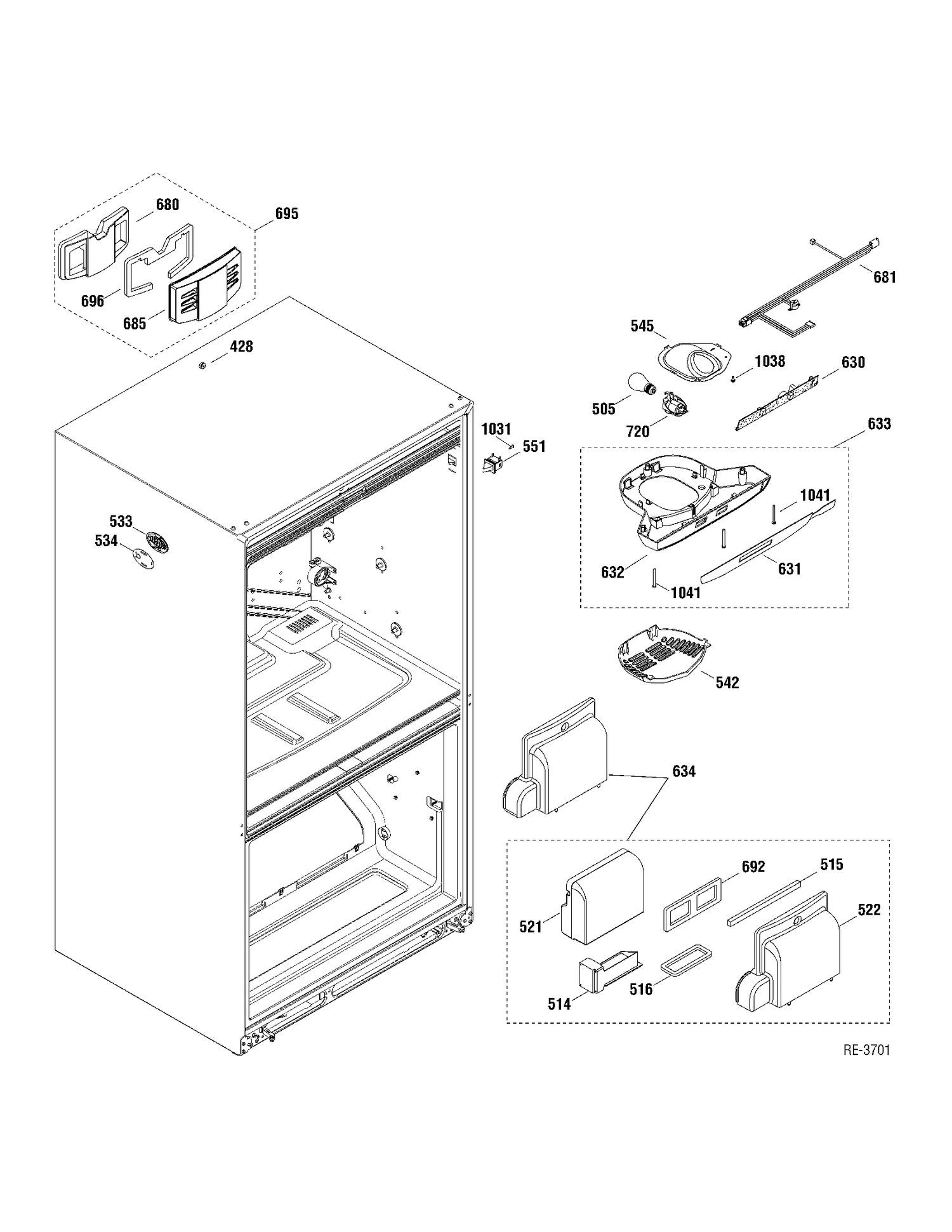 FF SECTION Diagram and Parts List for PDRS0MBYCLSS  General Electric Refrigerator