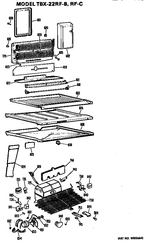Unit Parts Diagram and Parts List for TBX22RFC  General Electric Refrigerator