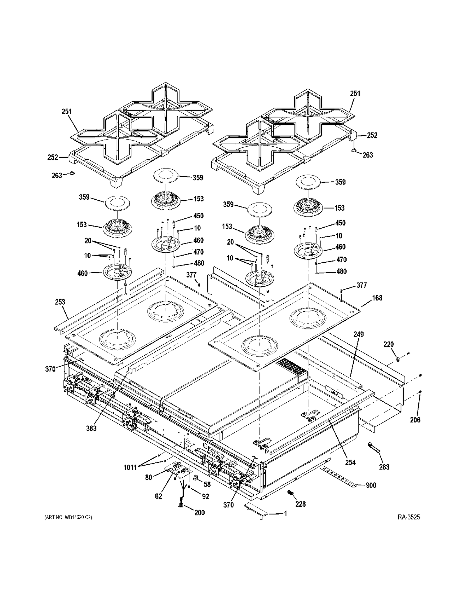 COOKTOP Diagram and Parts List for ZGU484NGP8SS  General Electric Range