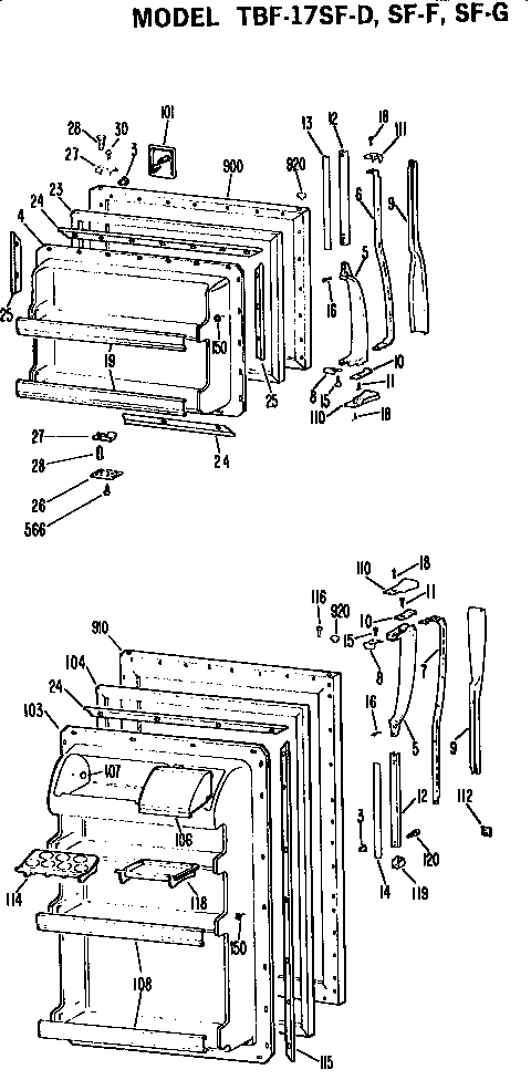 Doors Diagram and Parts List for TBF17SFG  General Electric Refrigerator