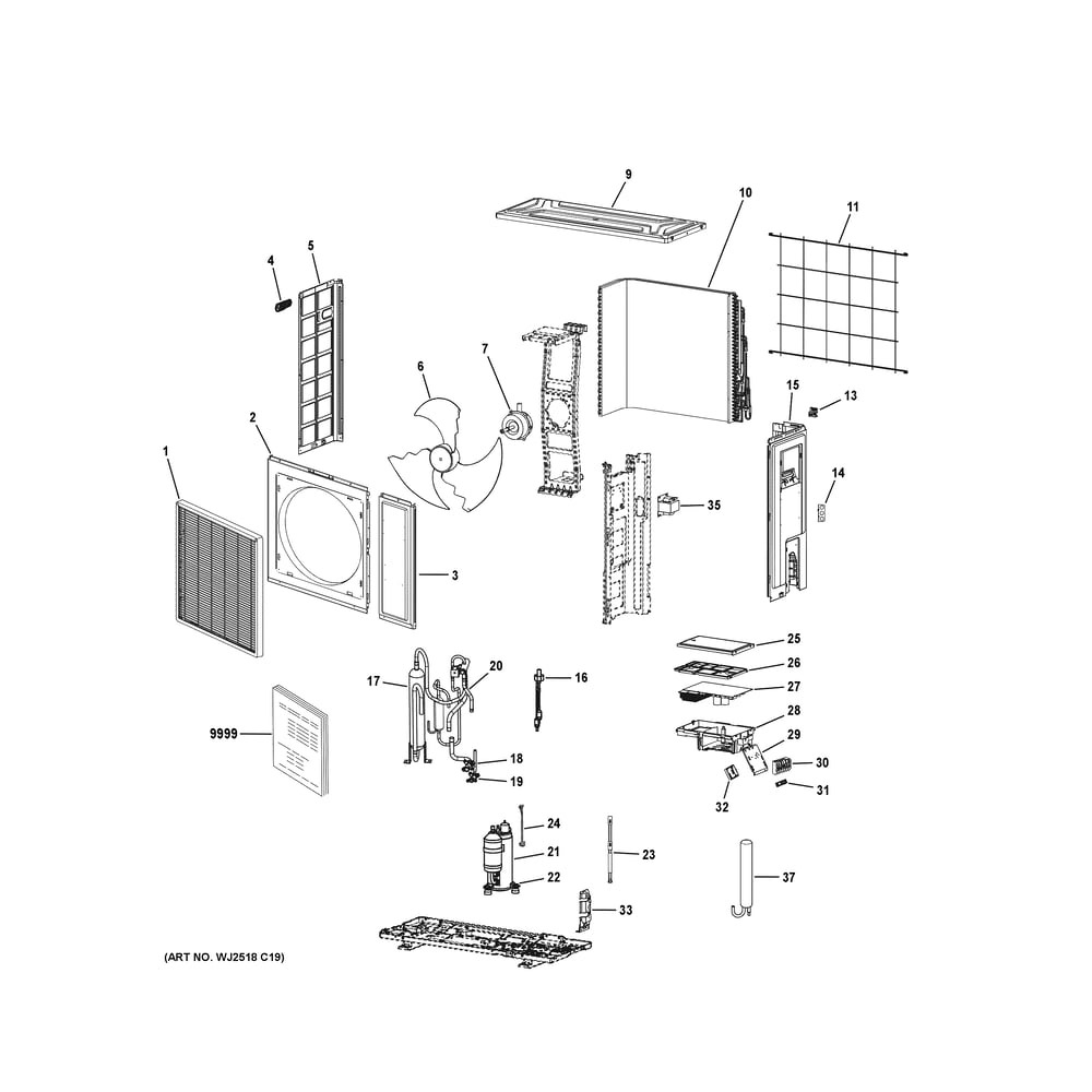 Room Air Conditioner Diagram and Parts List for 1G24CB2BEA2  General Electric Air Conditioner