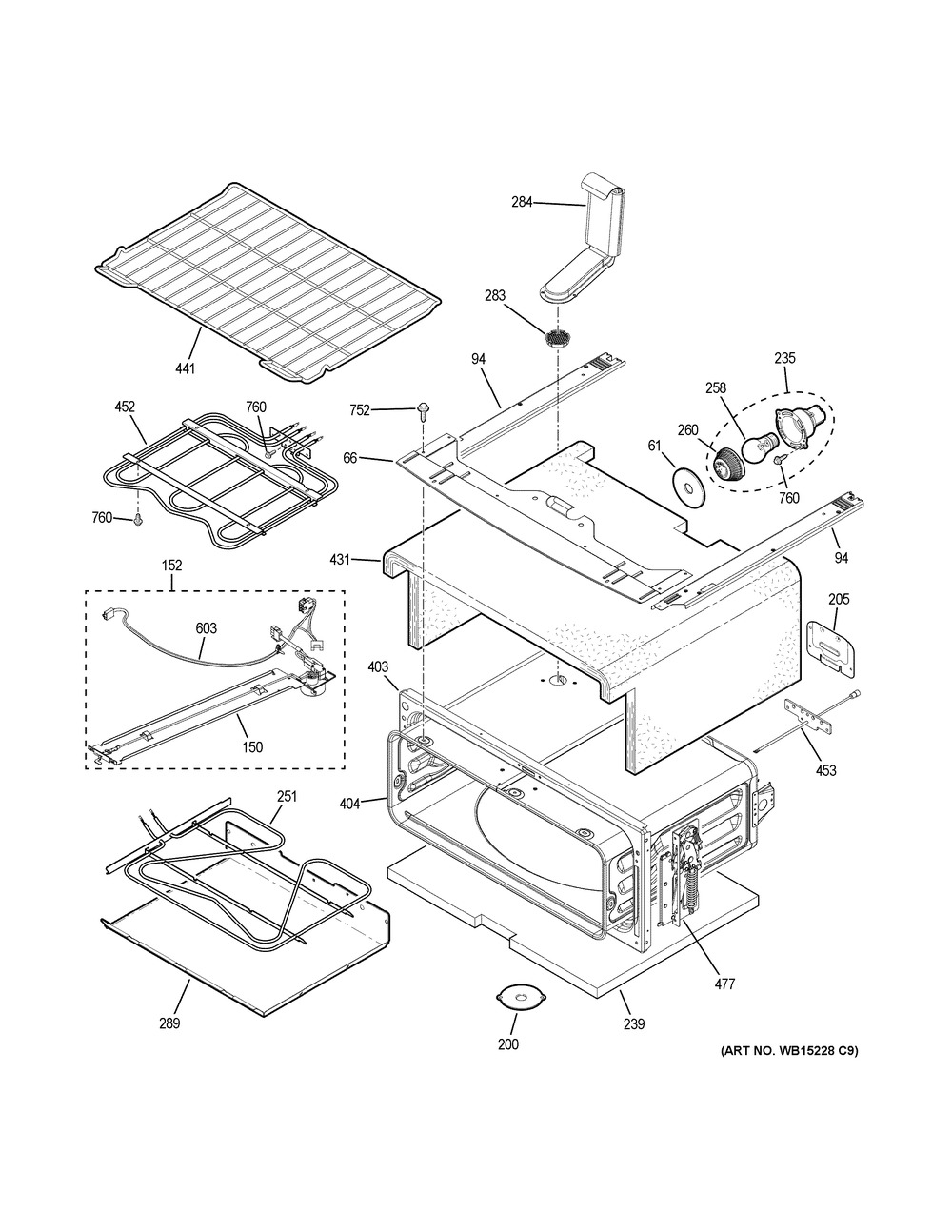 Upper Oven Diagram and Parts List for PB960BJ5TS  General Electric Range
