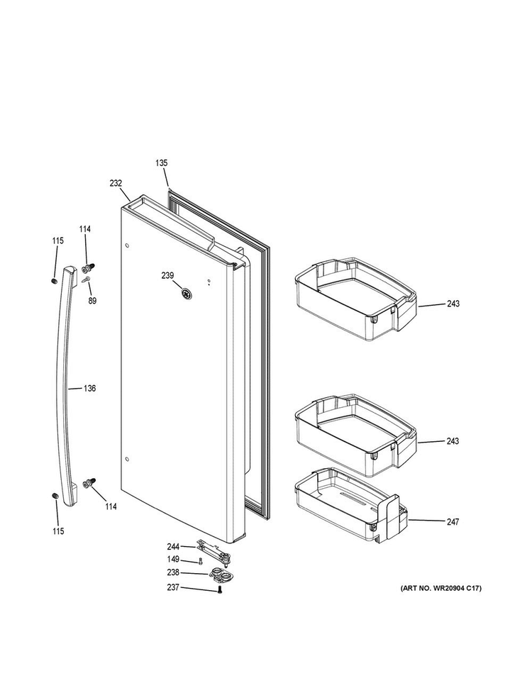Fresh Food Door - Rh Diagram and Parts List for DFE28JMKCES  General Electric Refrigerator