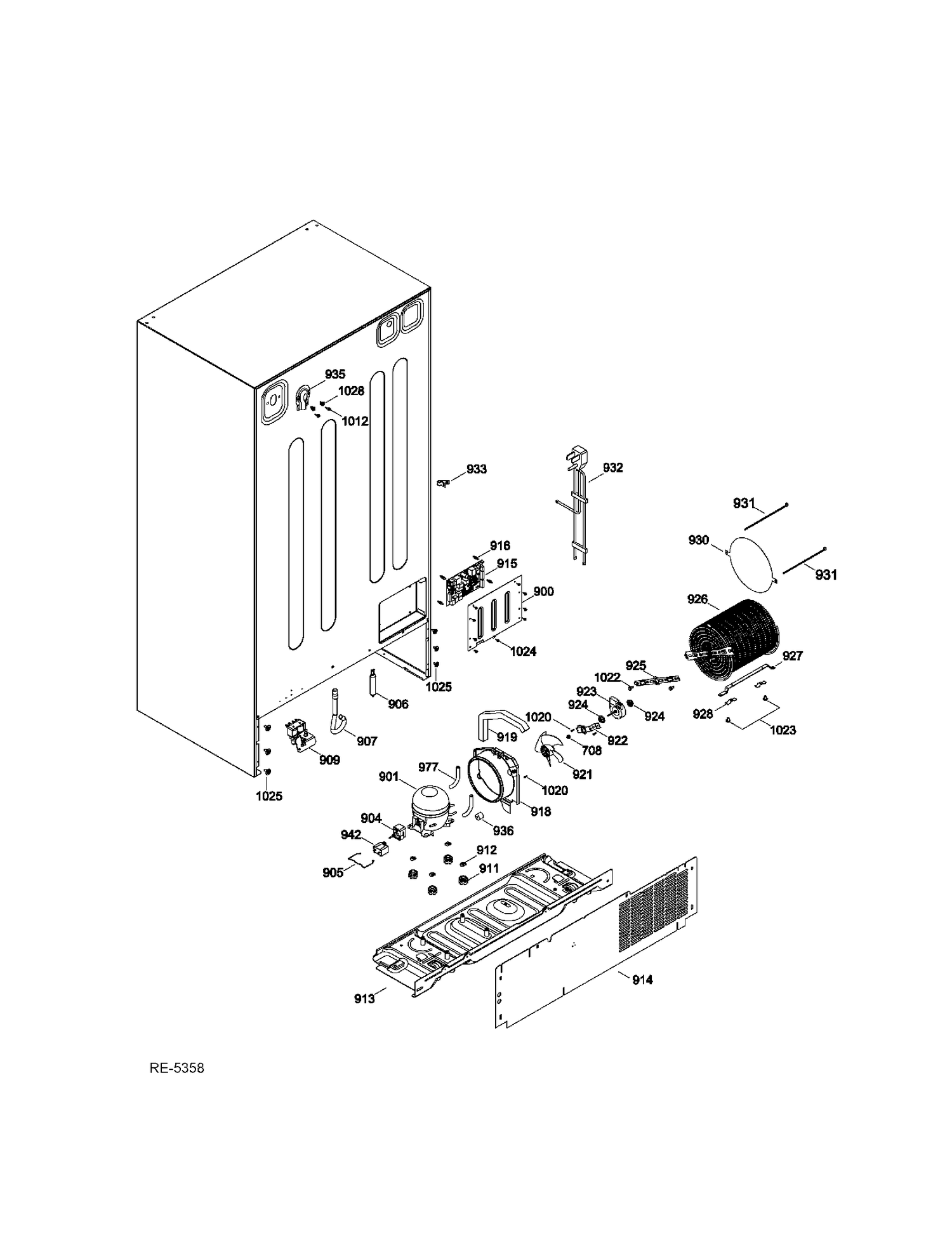 SEALED SYSTEM & MOTHERBOARD Diagram and Parts List for GSRS3KLZDFBS  General Electric Refrigerator
