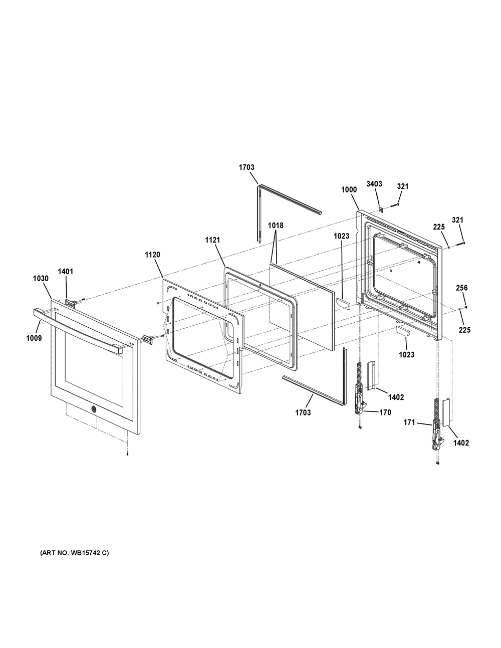 Lower Door Parts Diagram and Parts List for PT9900SW1SS  General Electric Wall Oven