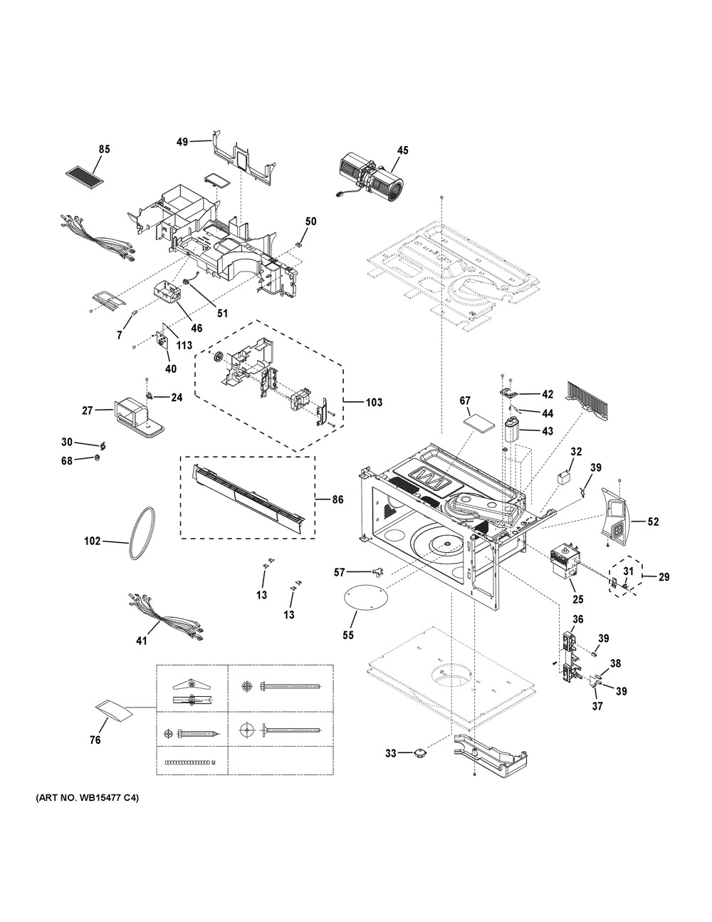 Oven Cavity Parts 1 Diagram and Parts List for PVM9179BL2TS  General Electric Microwave Oven Combo