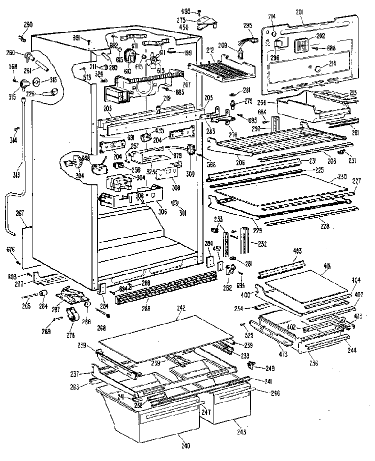 Cabinet Diagram and Parts List for TBX24ZKC  General Electric Refrigerator