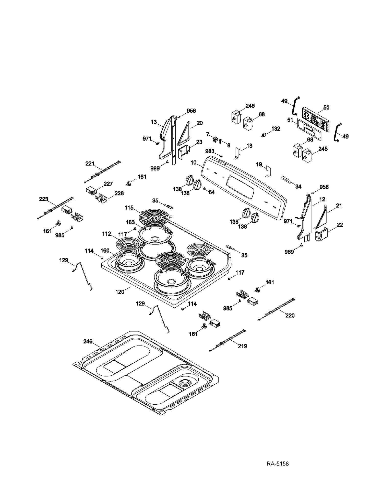 CONTROL PANEL & COOKTOP Diagram and Parts List for JCBS250ST2SS  General Electric Range