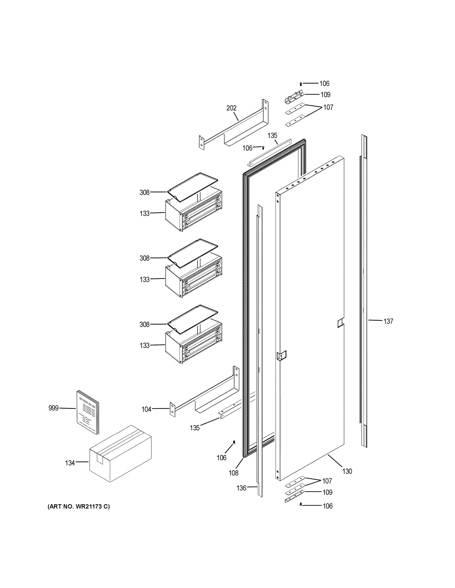 DOOR Diagram and Parts List for ZIF240NPKAII  General Electric Freezer