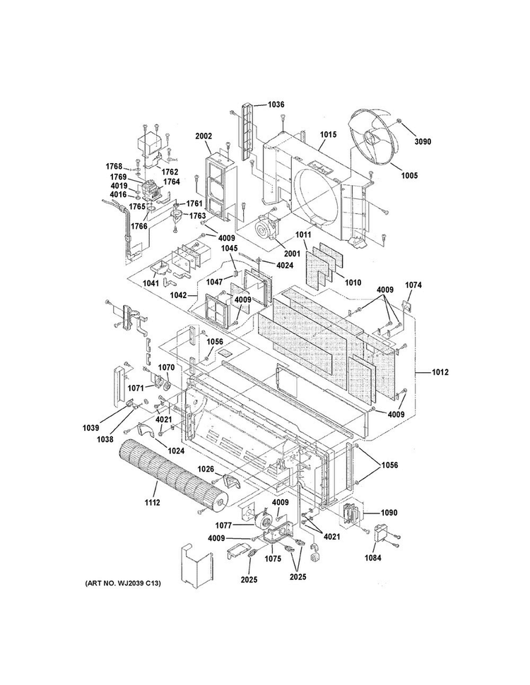 Motor & Chassis Parts Diagram and Parts List for AZ61H12EADW2  General Electric Air Conditioner