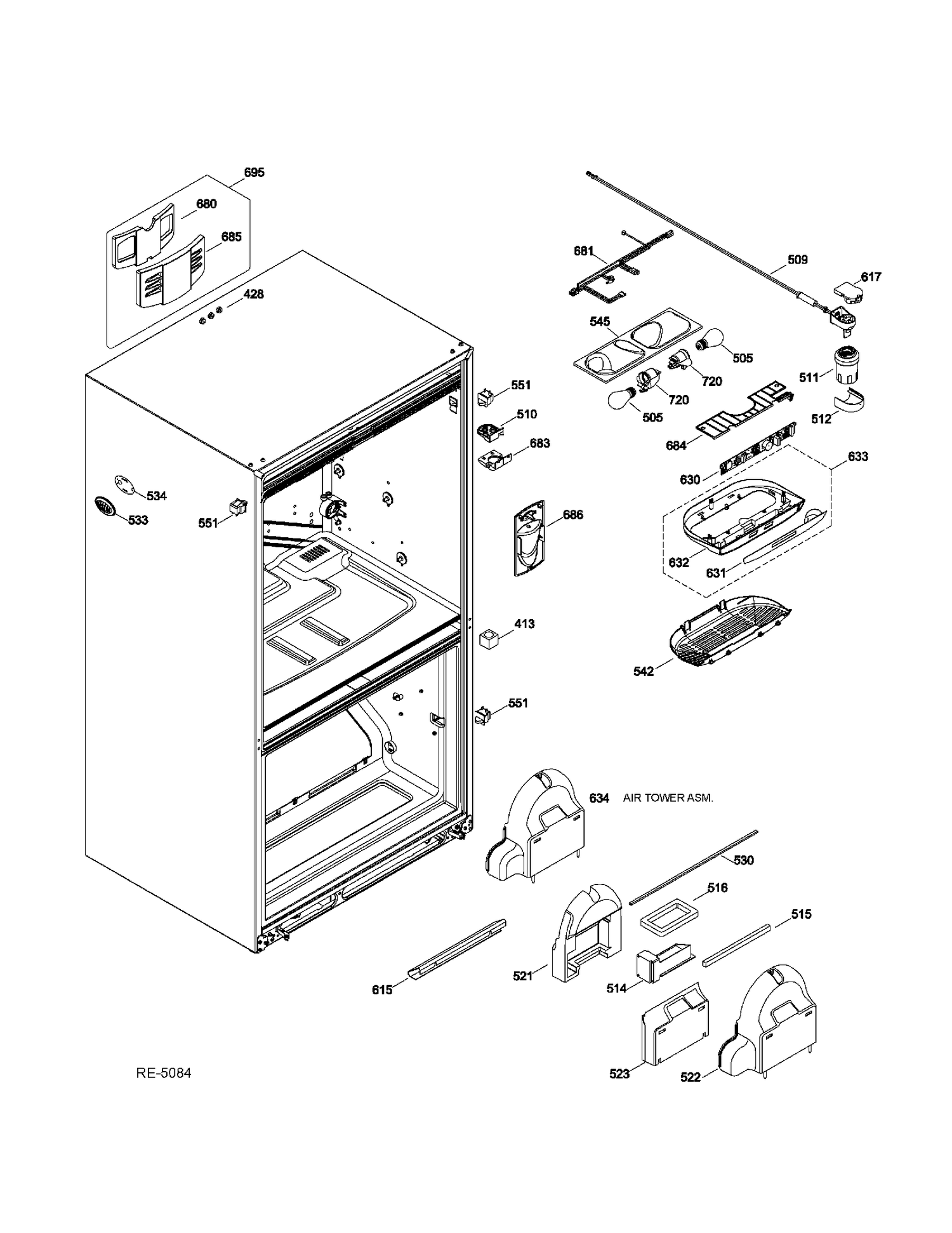 FUNCTIONAL PARTS FF Diagram and Parts List for CFRP5NFDASS  General Electric Refrigerator