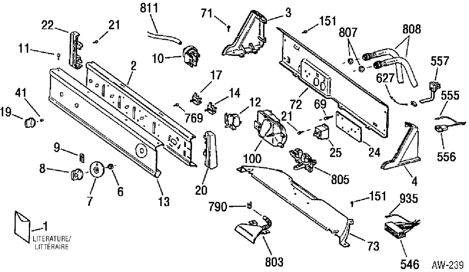 CONTROL PANEL Diagram and Parts List for 51451Y1WW  General Electric Washer
