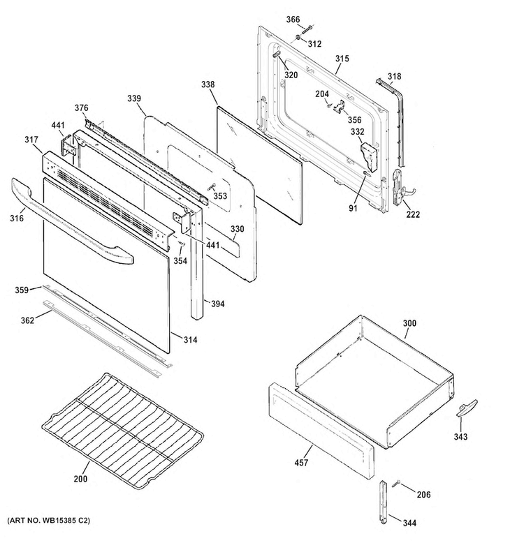 Door & Drawer Parts Diagram and Parts List for JBS45DF1WW  General Electric Range