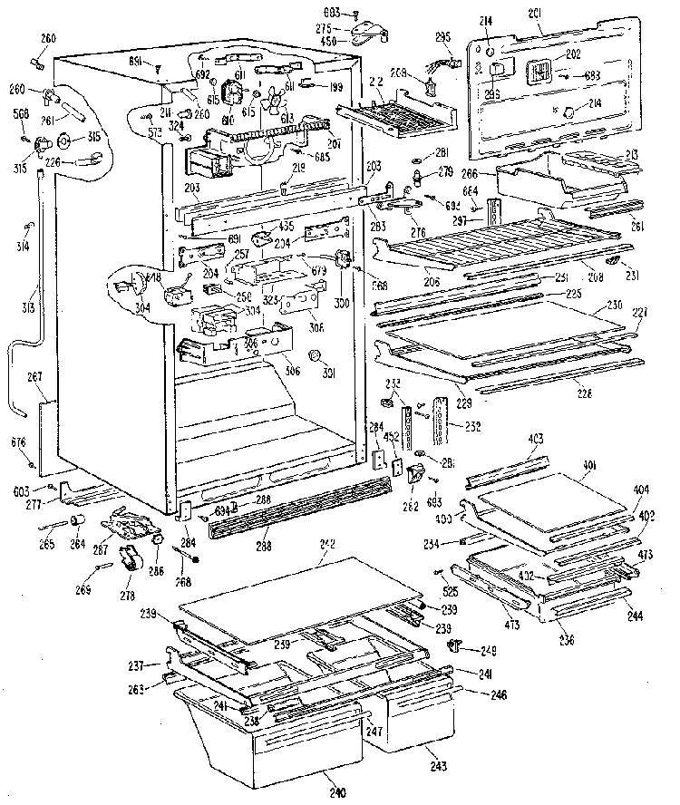 Cabinet Diagram and Parts List for TBX24ZKFR  General Electric Refrigerator