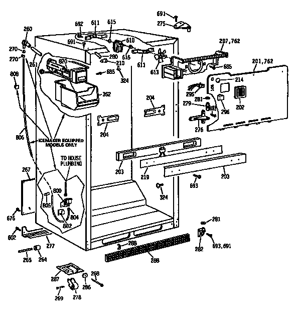 Cabinet Parts Diagram and Parts List for TBX18JISJRWH  General Electric Refrigerator