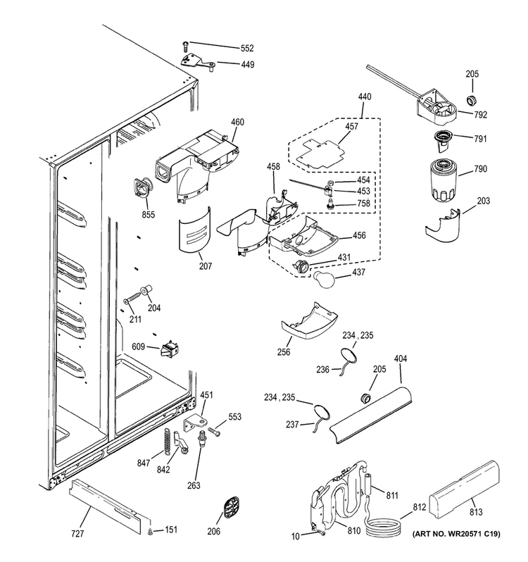 Fresh Food Section Diagram and Parts List for GSS25CGHBCWW  General Electric Refrigerator