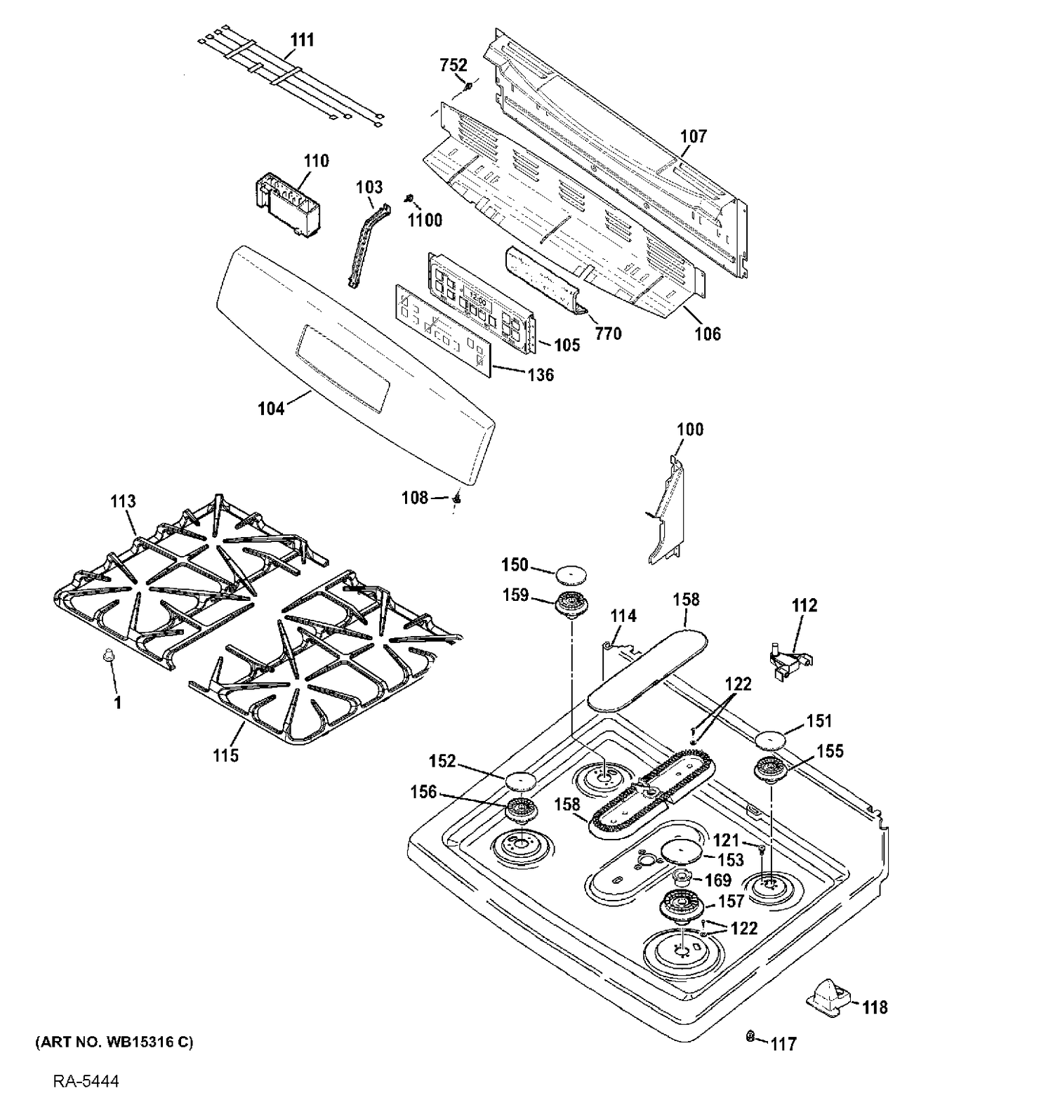 CONTROL PANEL & COOKTOP Diagram and Parts List for JCGB650SEF1SS  General Electric Range