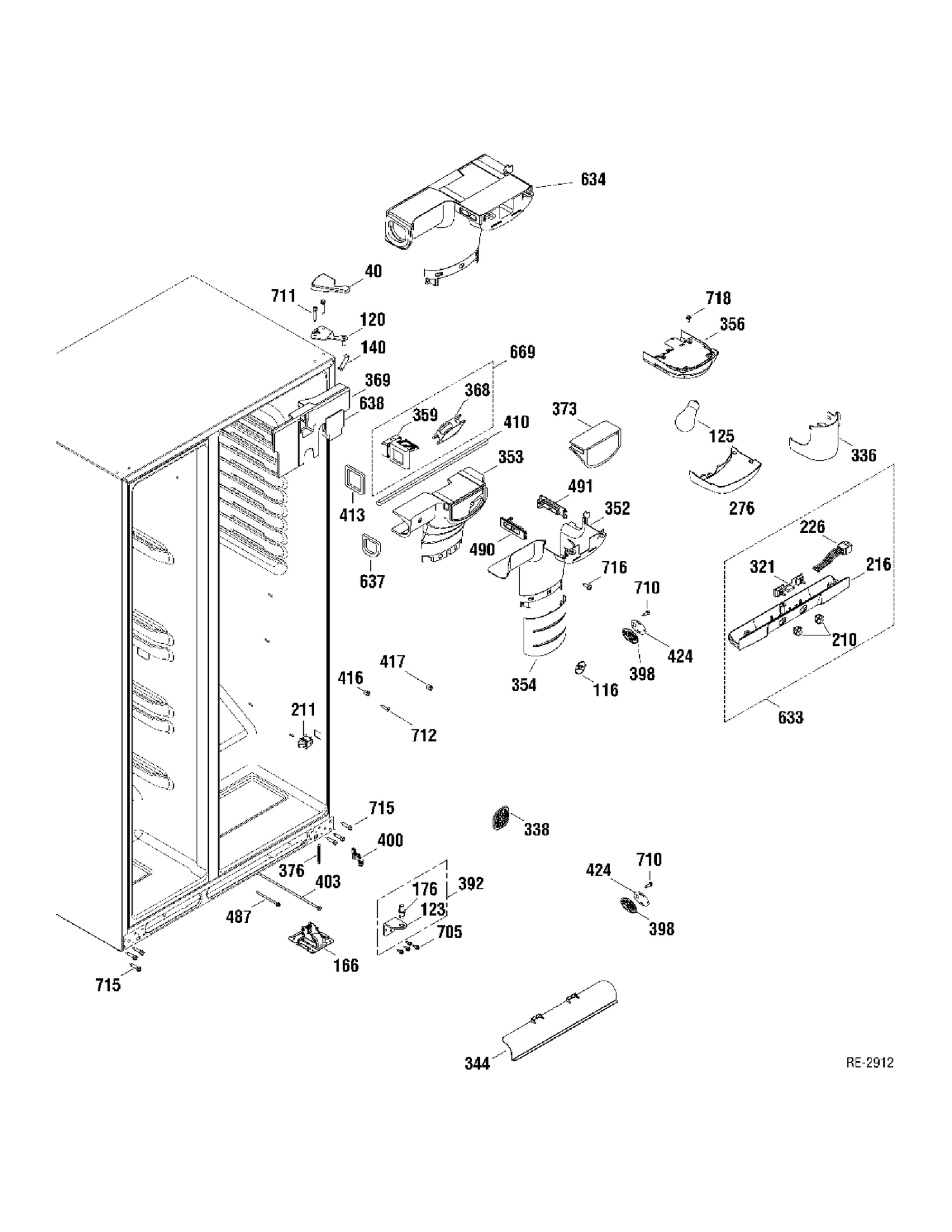 FF SECTION Diagram and Parts List for GSR23YBWASS  General Electric Refrigerator
