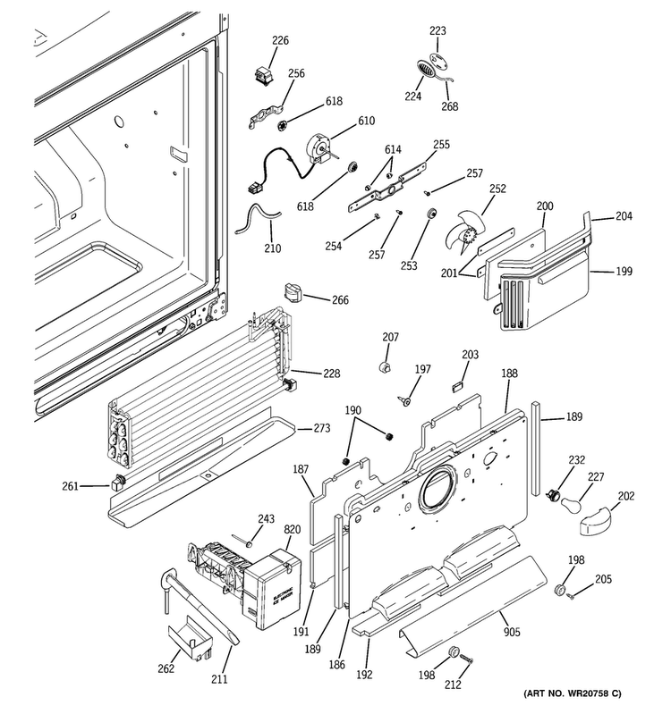 Freezer Section Diagram and Parts List for PFQS5PJZASS  General Electric Refrigerator