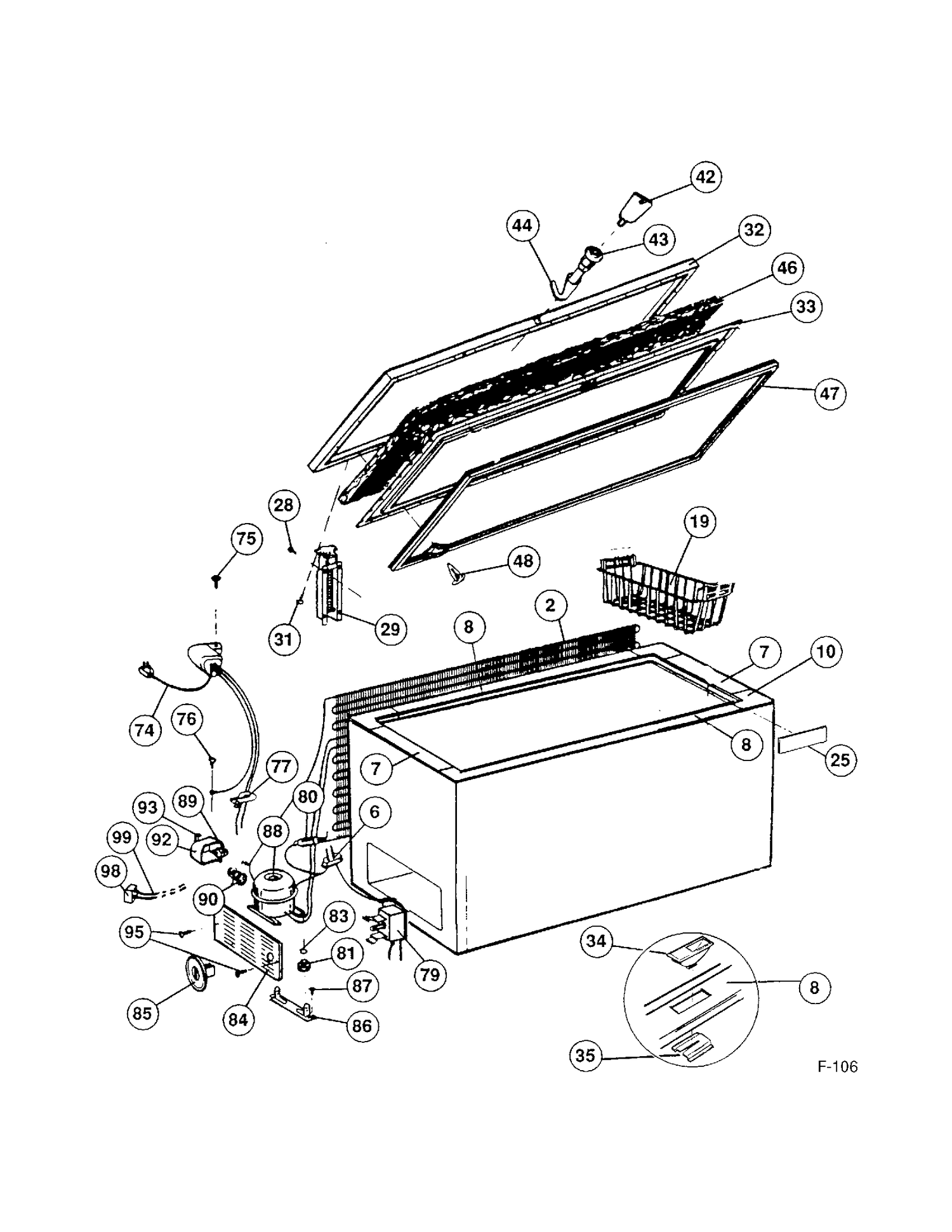 FREEZER Diagram and Parts List for 81370  General Electric Freezer