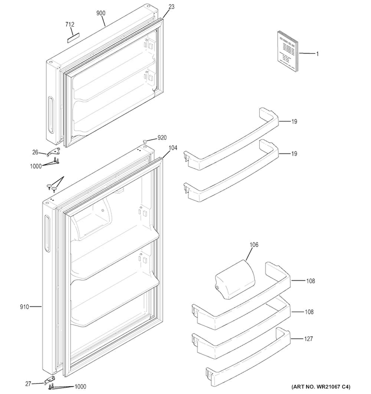 Doors Diagram and Parts List for HPS18BTHJRWW  Hotpoint Refrigerator