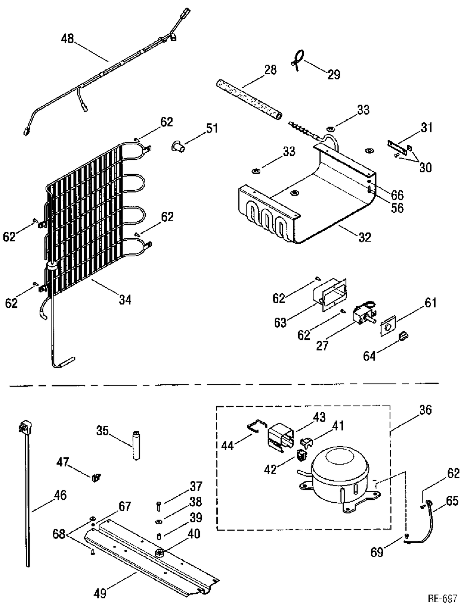 SYSTEM GROUP Diagram and Parts List for TAC4SNYBW  General Electric Refrigerator
