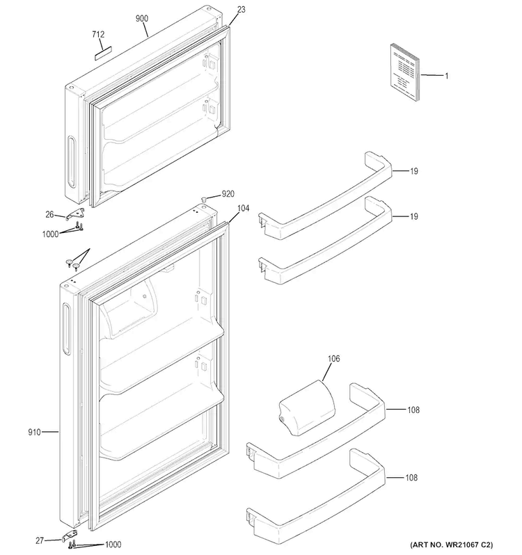 Doors Diagram and Parts List for HPS15BTHJLCC  Hotpoint Refrigerator