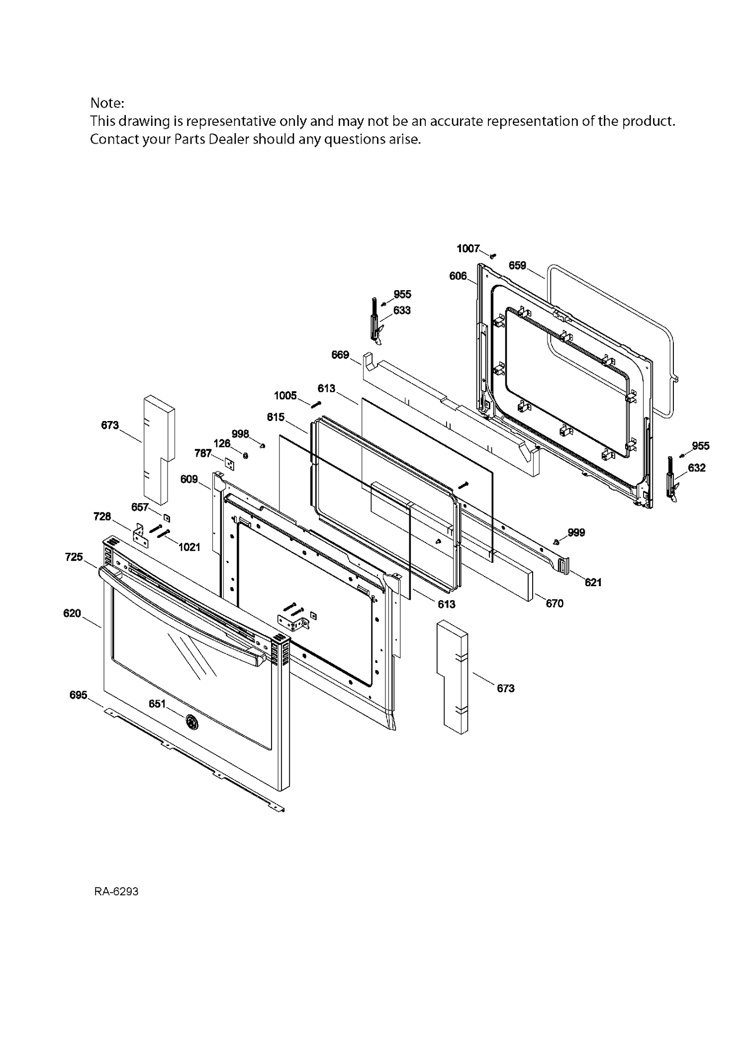 DOOR & DRAWER PARTS Diagram and Parts List for PCS940DF3WW  General Electric Range