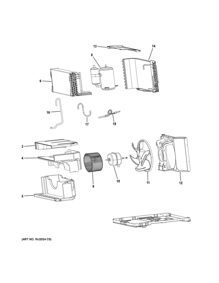 Base Pan & Unit Parts Diagram and Parts List for AHM24DWH1  General Electric Air Conditioner