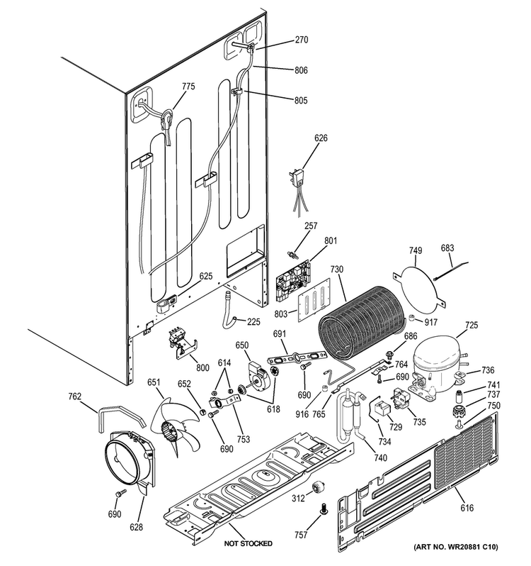 Machine Compartment Diagram and Parts List for PSE25KGHBHWW  General Electric Refrigerator